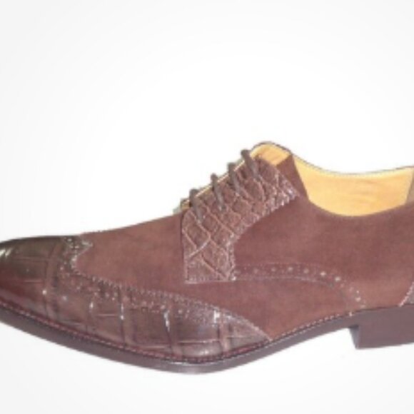 LIBERTYZENO Mens Brown Genuine Leather Croco/Suede Printed Oxford Dress … - Picture 1 of 1